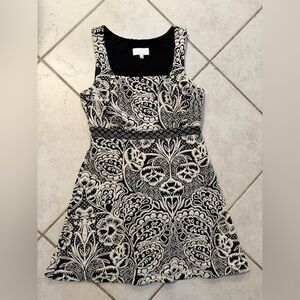Ettawa Anthropologie Dress Black White Floral Tapestry Sleeveless Size L